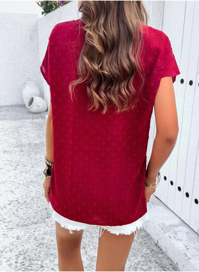 ستايلي Dobby Notch Neck Blouse with Flap Pocket by Styli