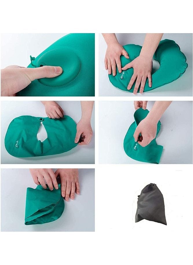 Generic - Inflatable Travel Neck Pillow Air Pump Comfortable U-Shape Headrest Support with Compression Bag for Office Train Car Airplane Sleep Cushion - Image 1