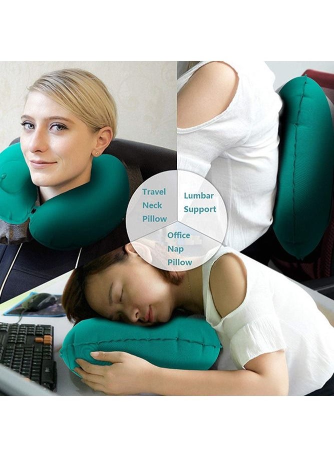 Generic - Inflatable Travel Neck Pillow Air Pump Comfortable U-Shape Headrest Support with Compression Bag for Office Train Car Airplane Sleep Cushion - Image 1