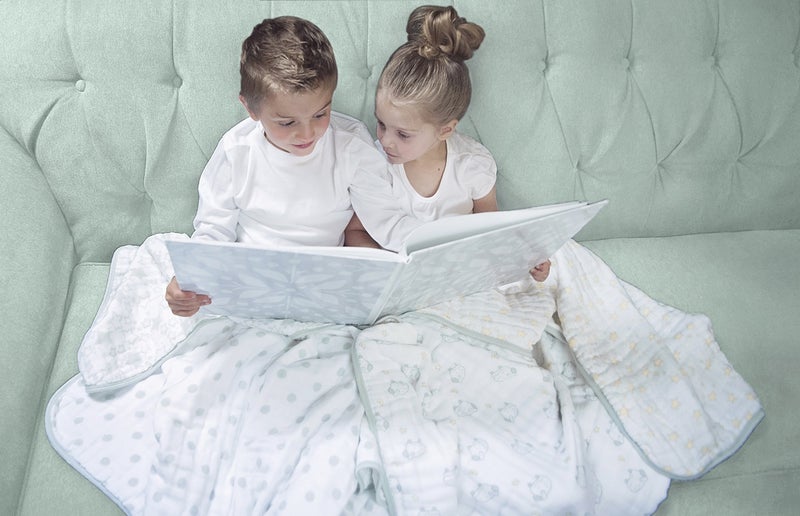 SwaddleDesigns 4-Layer Cotton Muslin Luxe Blanket, Baby and Toddler Cuddle and Dream, 46x46 inches, Pastel Blue Chevron and Dots - Image 4