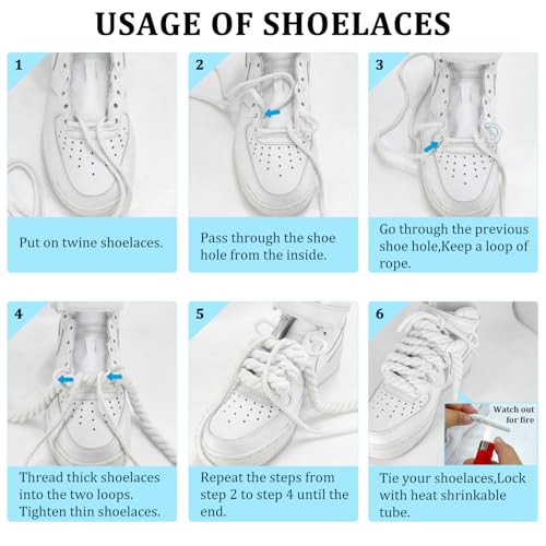 NDTEZUGT 13/32''(1cm) Thick Rope Shoe Laces Strings for Shoes, Round Cotton Chunky Shoelaces Replacement Laces for Sneakers (Red-02, 54''/140cm) - Image 4