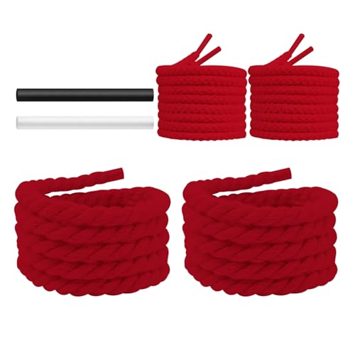 NDTEZUGT 13/32''(1cm) Thick Rope Shoe Laces Strings for Shoes, Round Cotton Chunky Shoelaces Replacement Laces for Sneakers (Red-02, 54''/140cm) - Image 2