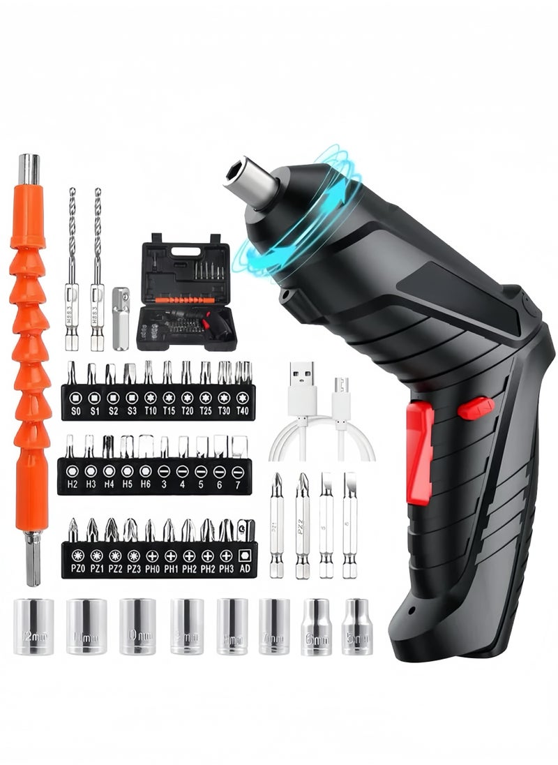 Lee Yon Cordless Drill Set, Rechargeable Power Screwdriver Set, With LED Lights, Suitcase, 47-Piece Drill/Screwdriver Accessories, Suitable For Home and Office Manual Tools, Black  - Image 1