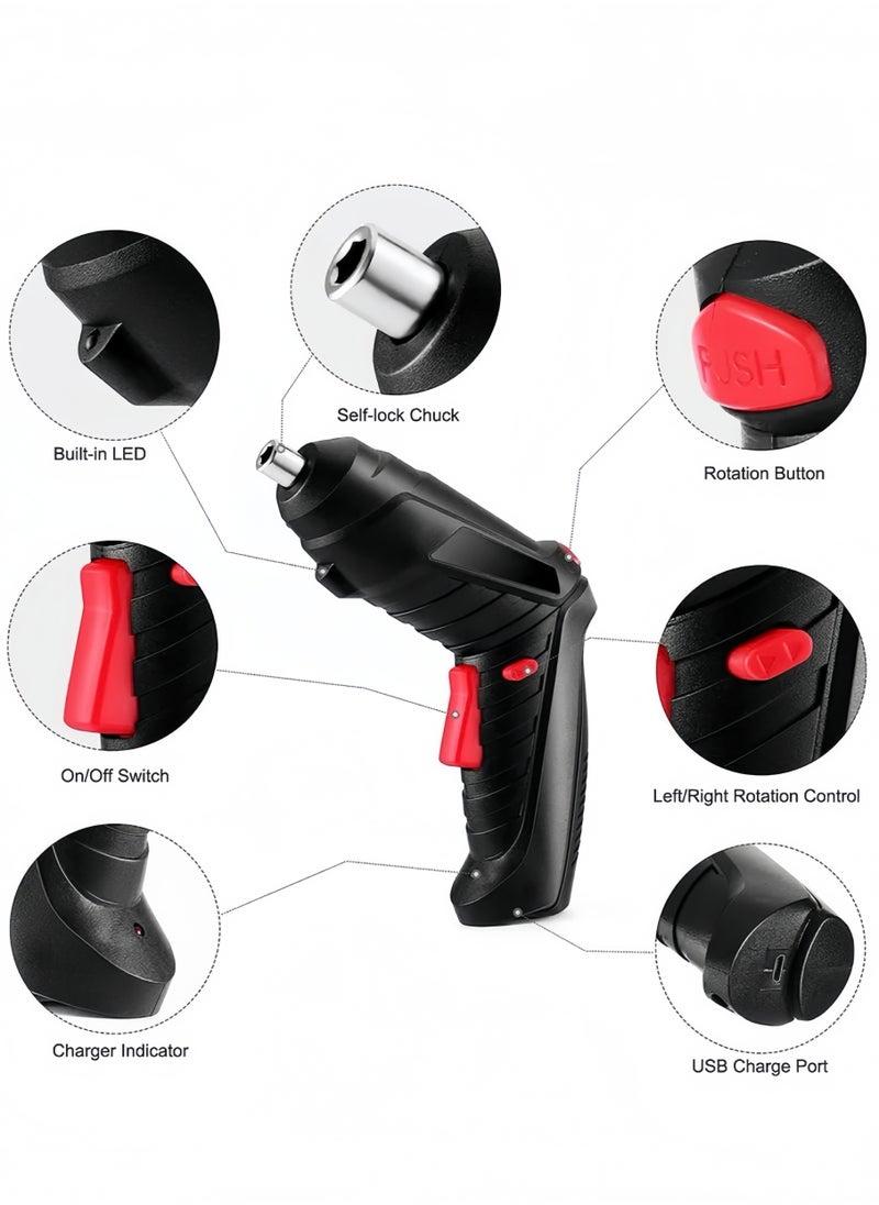 Lee Yon Cordless Drill Set, Rechargeable Power Screwdriver Set, With LED Lights, Suitcase, 47-Piece Drill/Screwdriver Accessories, Suitable For Home and Office Manual Tools, Black  - Image 2