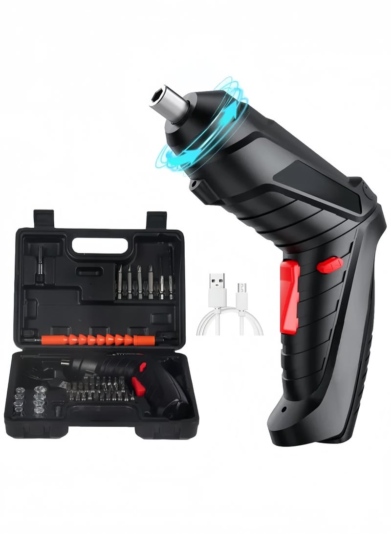 Cordless Drill Set, Rechargeable Power Screwdriver Set, With LED Lights, Suitcase, 47-Piece Drill/Screwdriver Accessories, Suitable For Home and Office Manual Tools, Black
