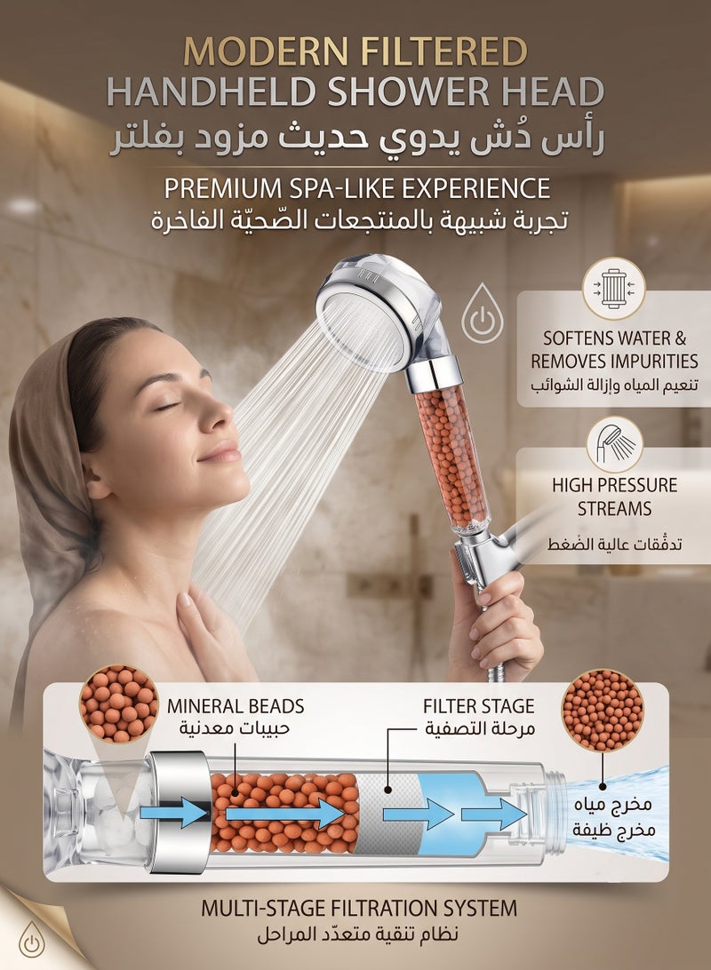 High Pressure Handheld Shower Head with Tourmaline Negative Ion Filter, Water Saving Filtered Shower Head 8.5 Inch for Dry Skin & Hair Care, Spa-Like Shower Experience - Image 3