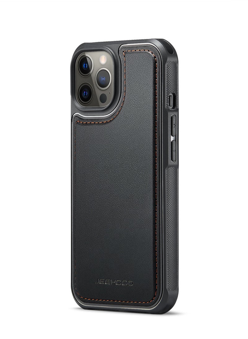 JEEHOOD CaseMe Phone Case Compatible with iPhone 12 Pro MAX Luxury PU Leather Back Cover Cover Compatible with iPhone 12 Pro MAX -Black - Image 1
