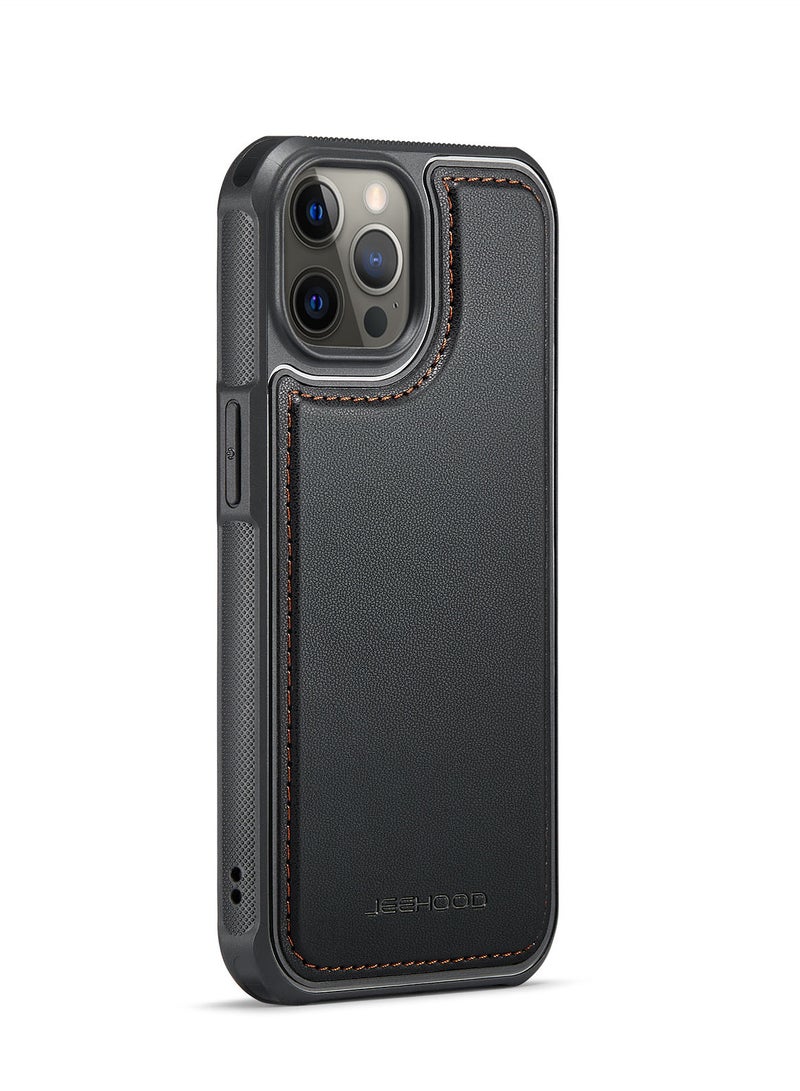 JEEHOOD CaseMe Phone Case Compatible with iPhone 12 Pro MAX Luxury PU Leather Back Cover Cover Compatible with iPhone 12 Pro MAX -Black - Image 2