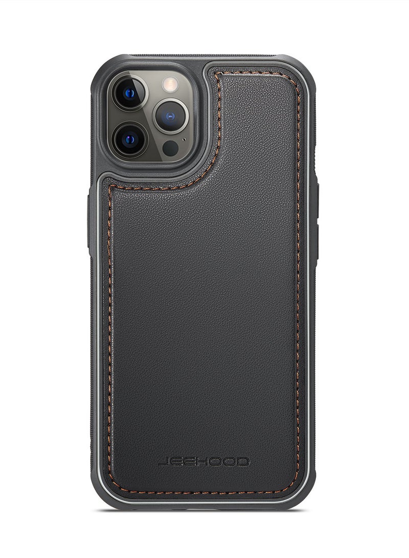 JEEHOOD CaseMe Phone Case Compatible with iPhone 12 Pro MAX Luxury PU Leather Back Cover Cover Compatible with iPhone 12 Pro MAX -Black - Image 3
