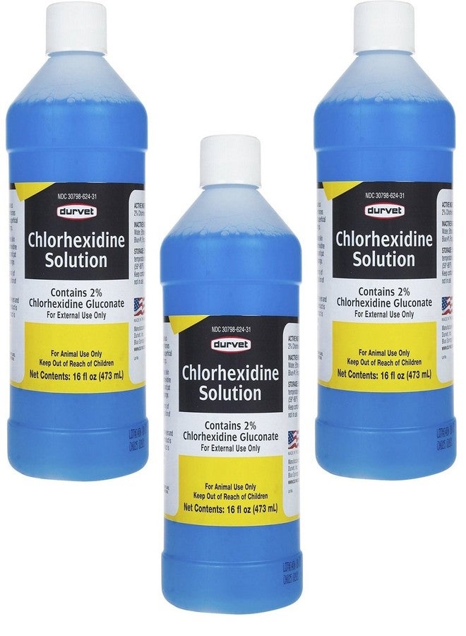 Durvet 3 Bottles of Chlorhexidine Solution, 16 Ounces Each, for Cleaning Superficial Wounds on Dogs and Horses - Image 1