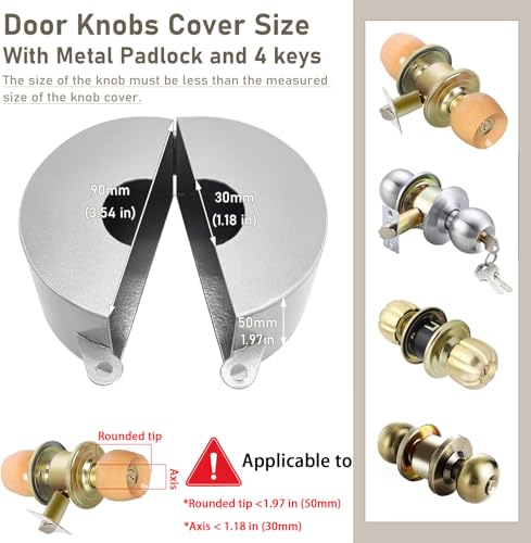PILISPARK Door Knob Lock Out Device with Padlock, Door Handle Lock - Protects Door Handles from Turning and Entering Keyholes, for Covering Door Handles/Faucets/Valves, Stainless Steel (Silver) - Image 2