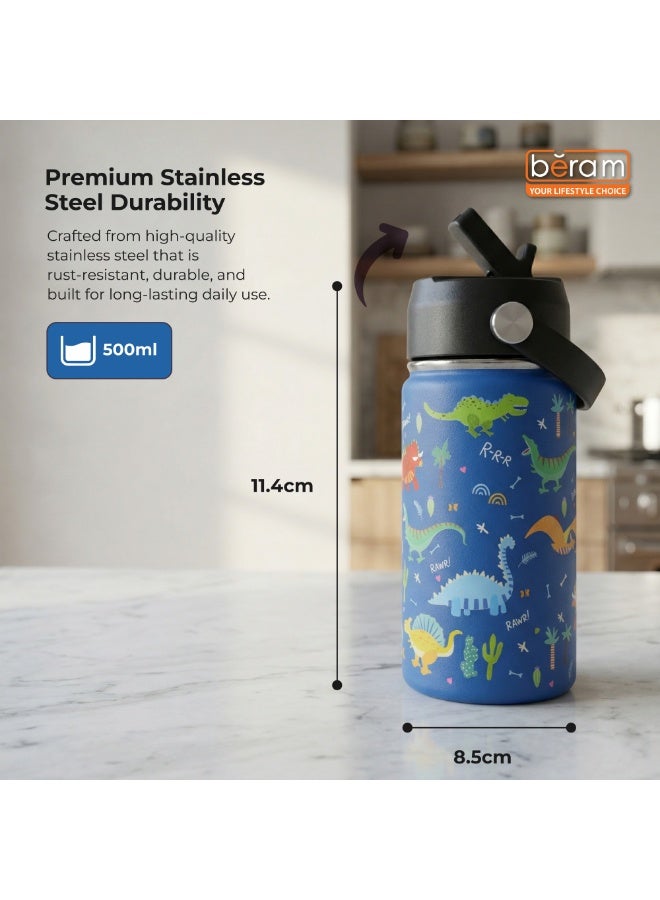 BERAM Stainless Steel Thermal Water Bottle Double Wall Vacuum Insulated Flask Leakproof BPA-Free Water Bottle with Carry Handle Keeps Drinks Hot & Cold for School Office Travel Sports & Outdoor Use - Image 2