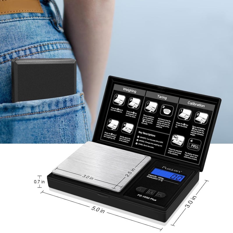 Fuzion Digital Pocket Gram Scale .1 Gram Accuracy, 1000g Small Jewelry Scale, Mini Digital Scale for Food, Herb, Spice, Coin - Weight Gram and Oz - Image 5