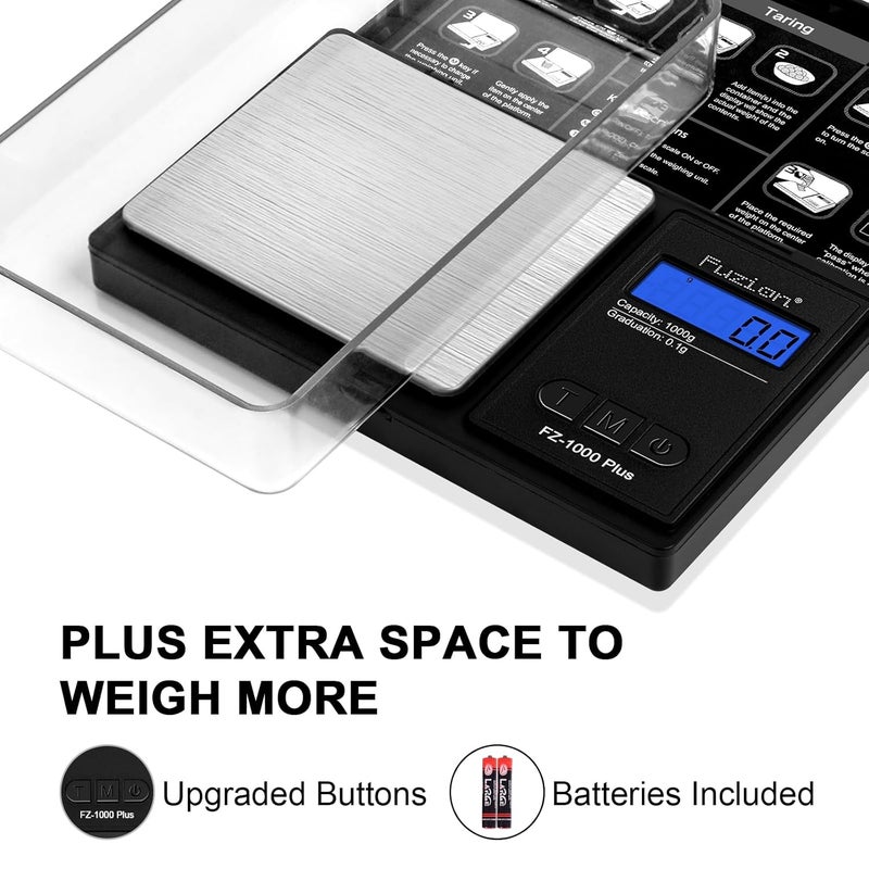 Fuzion Digital Pocket Gram Scale .1 Gram Accuracy, 1000g Small Jewelry Scale, Mini Digital Scale for Food, Herb, Spice, Coin - Weight Gram and Oz - Image 3