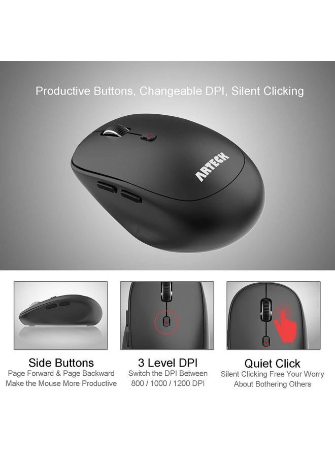 Arteck 2.4G Wireless Keyboard and Mouse Combo Ultra Compact Slim Stainless Full Size Keyboard and Ergonomic Mouse for Computer/Desktop/PC/Laptop and Windows 11/10/8 Build in Rechargeable Battery - Image 3