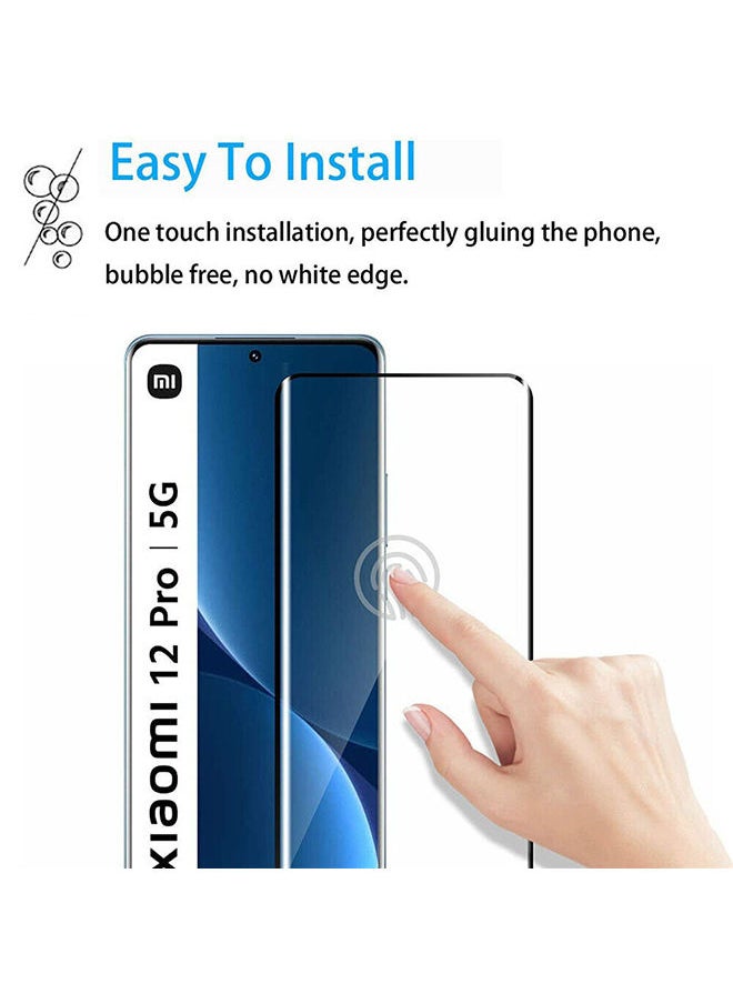 Pack Of 2 for Xiaomi 12 Pro Screen Protector 9H Anti-Scratch Shatterproof HD Curved Edge to Edge Full Coverage Ultra-thin Tempered Glass Screen Protector - Black