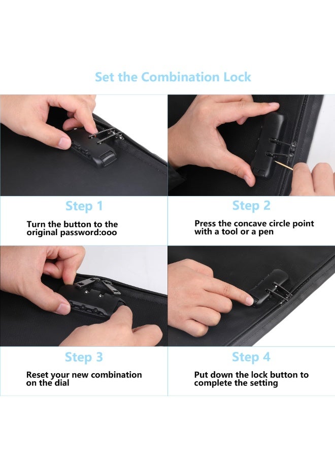 Fireproof Waterproof Document Bag with Lock, 14.3x10.2 Inch Black Storage Pouch for A4 Documents, Cash, Tablet, Cards, Passport - Image 4