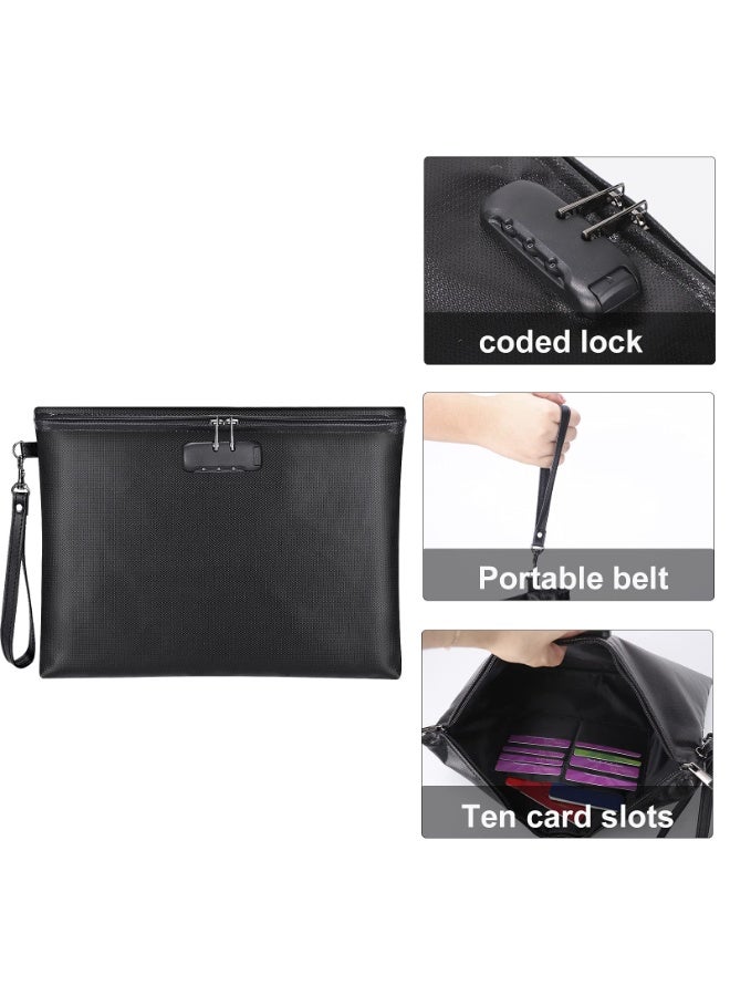 Fireproof Waterproof Document Bag with Lock, 14.3x10.2 Inch Black Storage Pouch for A4 Documents, Cash, Tablet, Cards, Passport - Image 5