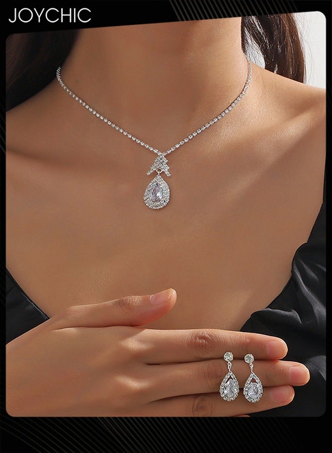 Joychic طقم أقراط قلادة سلسلة مخالب نسائية من قطعتين مع قطرات ماء وزركون وحجر الراين - Image 1