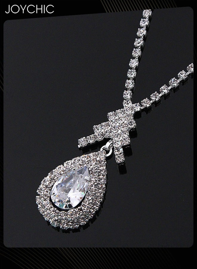 Joychic طقم أقراط قلادة سلسلة مخالب نسائية من قطعتين مع قطرات ماء وزركون وحجر الراين - Image 3