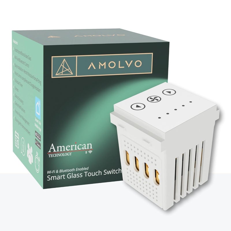 AMOLVO AMOLVO Tuffen Glass Blinds Switch Touch Wall Switch WiFi Bluetooth Motorized Roller Shutter Smart Life App Control Alexa Google Home Siri Compatible White FanRegulator