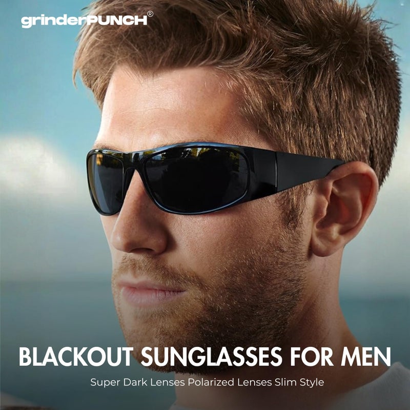 grinderPUNCH Super Dark Polarized Black Sunglasses | Biker Style Rider | Wrap Around Style Lightweight UV Protection - Image 5