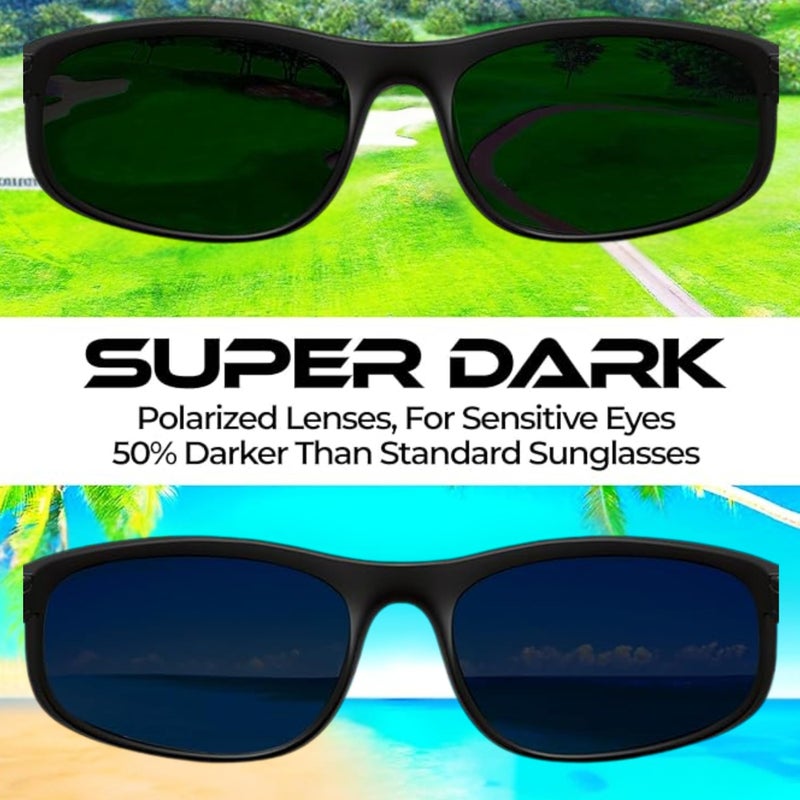 grinderPUNCH Super Dark Polarized Black Sunglasses | Biker Style Rider | Wrap Around Style Lightweight UV Protection - Image 4