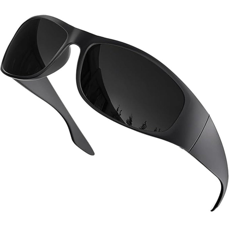 grinderPUNCH Super Dark Polarized Black Sunglasses | Biker Style Rider | Wrap Around Style Lightweight UV Protection - Image 1