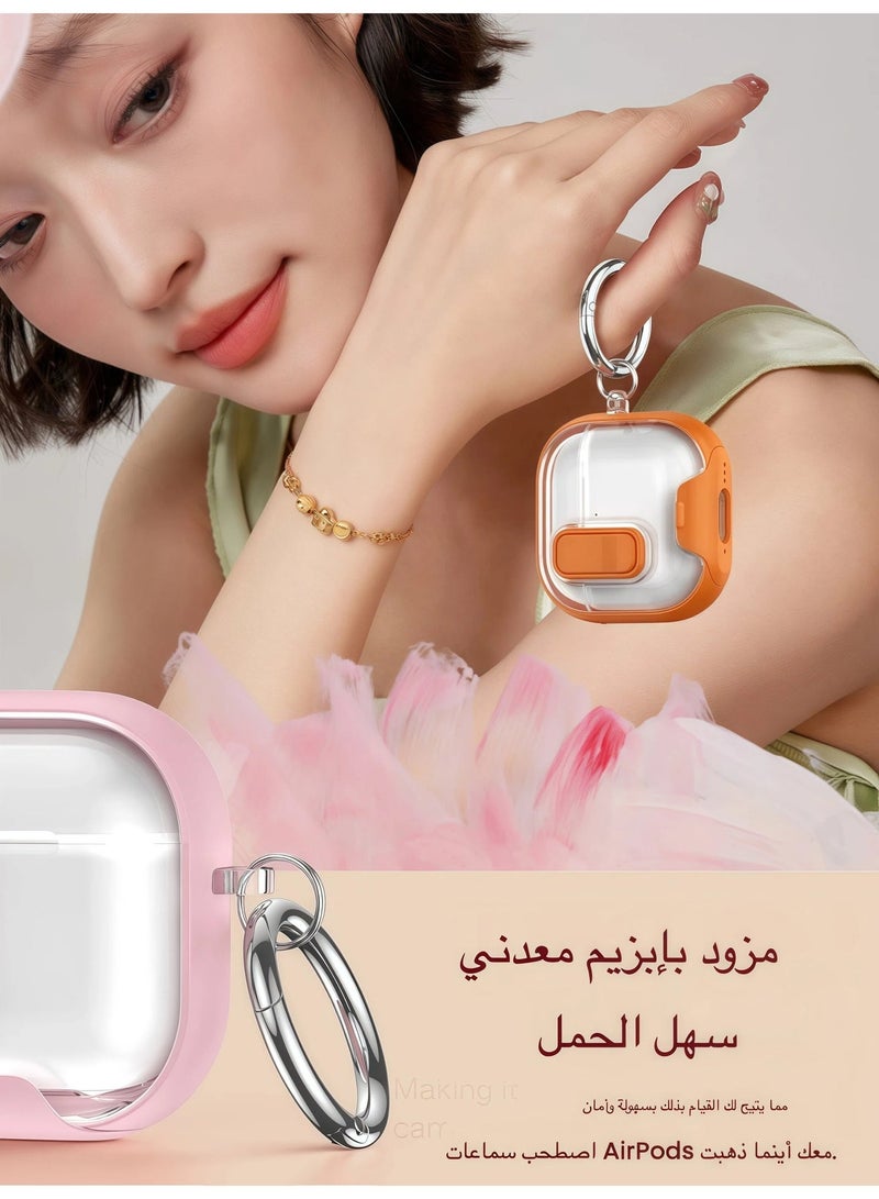 الخامس لطيفة غلاف شفاف لسماعة AirPods الجيل الرابع بقفل أمان، مزود بحامل جوال وتقنية ماجسيف، فتح تلقائي، تصميم حماية مزدوجة - لون أبيض - Image 3