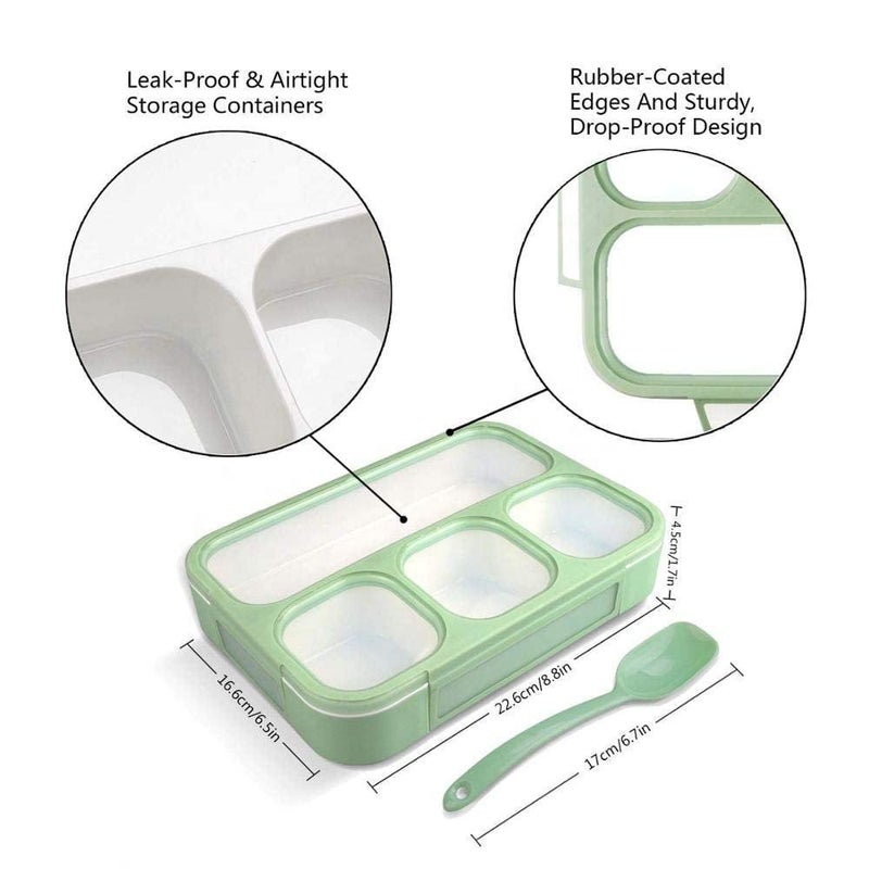 PURAM 4 Compartment Lunch Box Reusable Microwave Freezer Safe Food Containers with Spoon for Adults and Kids 1Pc Multicolor PP Plastic - Image 4
