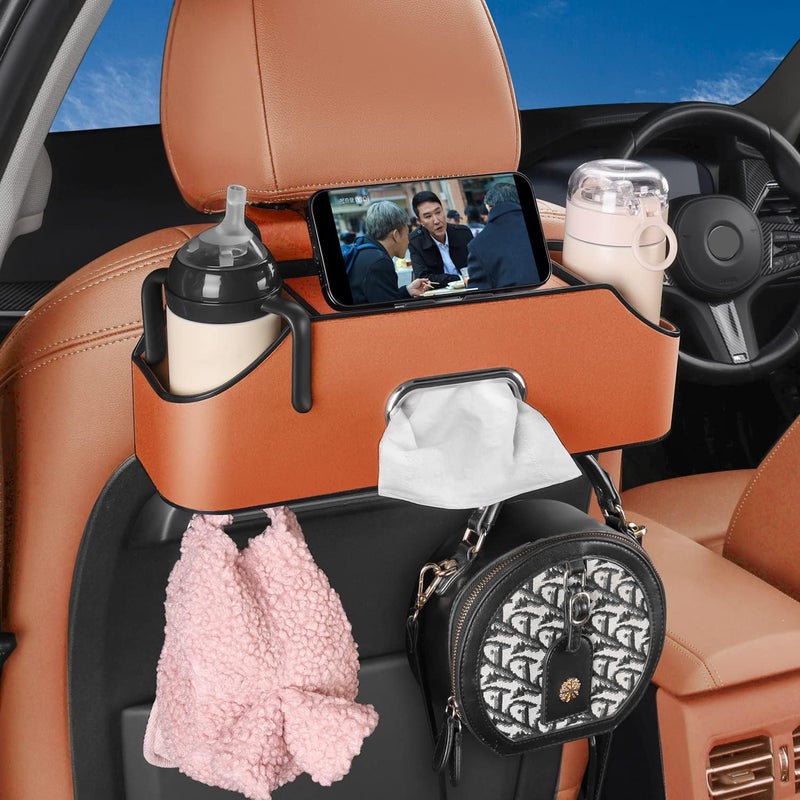 HALOYIVGO Car Seat Back Organizer - Stylish & Functional Storage for Family Adventures - Cup Holders, Tissue Box & Hooks - Perfect for Kids, Road Trips & Travel (Orange) - Image 4