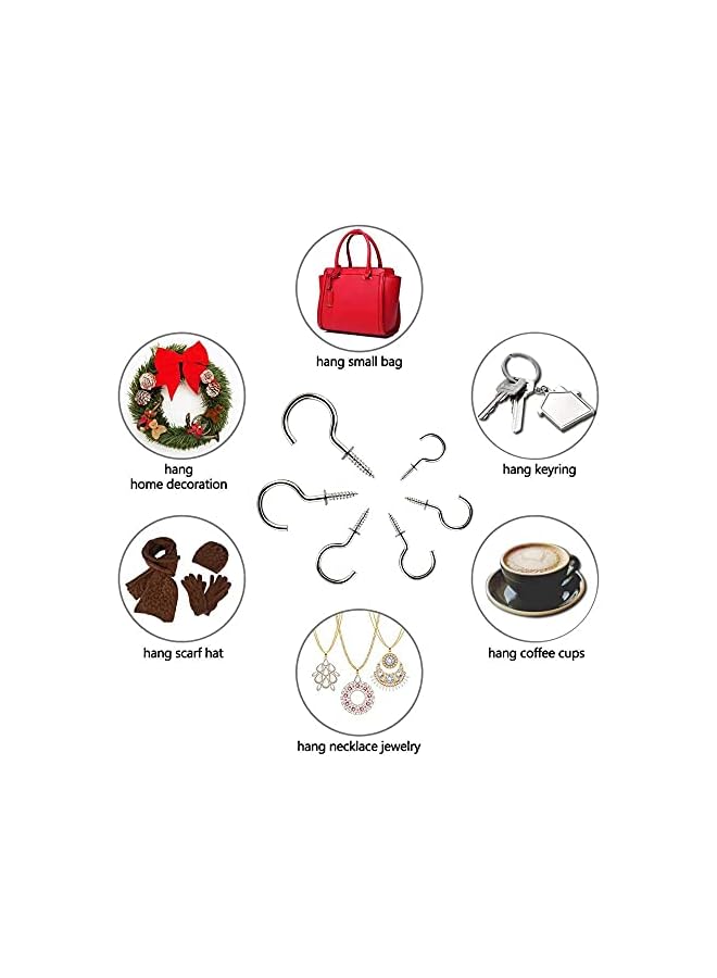 promass Shayfeer 150 Pieces Screw Hooks, Metal Screw-in Ceiling Hook for Hanging Cups, Keys, Towels, Clothes, Kitchen Utensils, 7 Sizes - Image 5