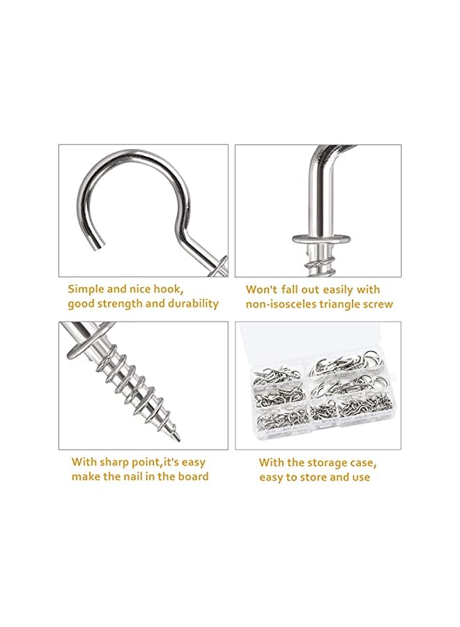 promass Shayfeer 150 Pieces Screw Hooks, Metal Screw-in Ceiling Hook for Hanging Cups, Keys, Towels, Clothes, Kitchen Utensils, 7 Sizes - Image 3