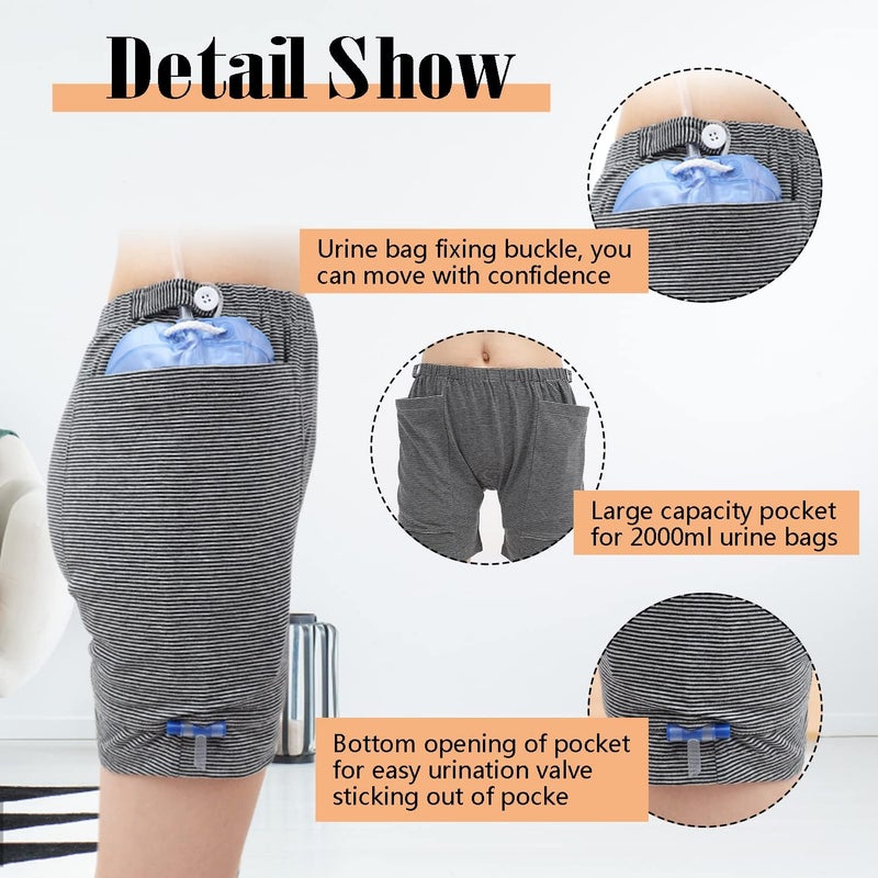 Lmaray Urine Bag Pants Incontinence Care Trousers Catheter Underwear for Elderly Urinate Drainage Bag Pants Abdominal Surgeries Patient Ostomy Drainage Bag Care Pants Incontinence Care Pant - Image 3