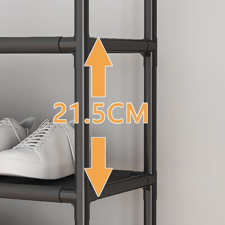 DWELLIT DWELLIT Multipurpose Shoe Rack with Open Storage Basket at top Modern Storage Rack Perfect for Home and Office Black 3 Fabric Shelves with Storage Basket at top Baked Paint Tube Frame 4 Tier - Image 5