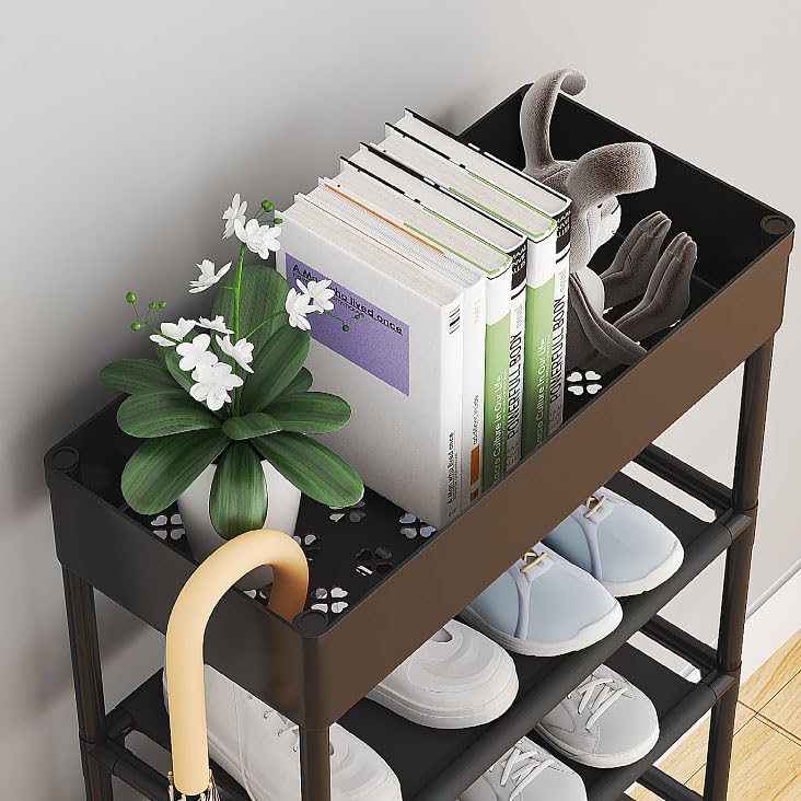 DWELLIT DWELLIT Multipurpose Shoe Rack with Open Storage Basket at top Modern Storage Rack Perfect for Home and Office Black 3 Fabric Shelves with Storage Basket at top Baked Paint Tube Frame 4 Tier - Image 2