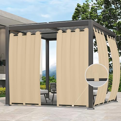 EasyGoing Outdoor Curtains Waterproof Windproof Weatherproof Curtain for Patio Cabana Porch Pergola and Gazebo Grommet Top and Tab Bottom Drape 1panel 54x84 inch Beige