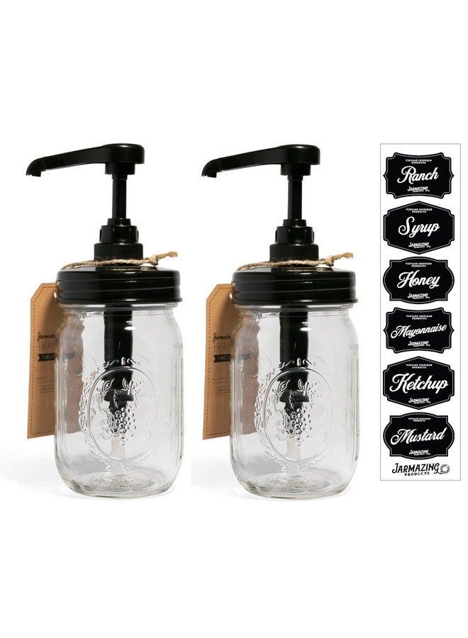 Jarmazing Products Jarmazing Products Mason Jar Syrup Dispenser - Set of 2 - 16 oz Ball Jars with Rust-Proof, Leak-Proof, Food Grade Pumps for Honey, Syrups, Condiments, Salad Dressings and More  - Image 3