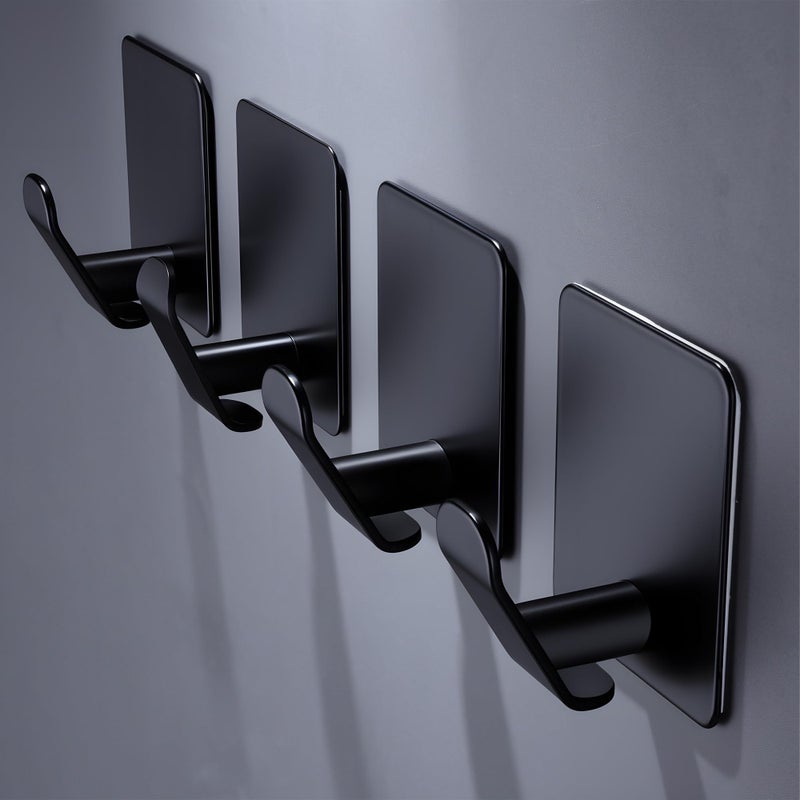 DELITON 4 Pack Adhesive Hooks - Towel Hook for Hanging Towels, Clothes and Bags, Matte Black Stainless Steel, Stick on Wall for Bathroom and Kitchen - Image 2