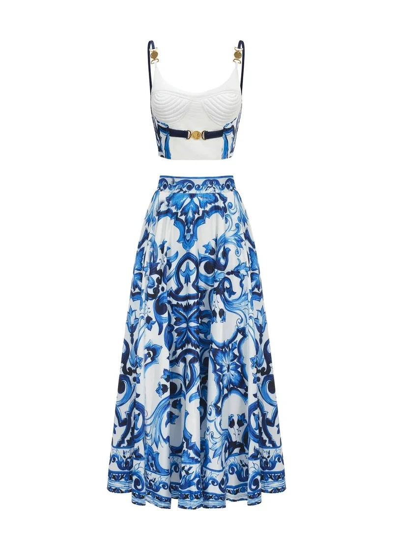 Bella Barnett Kaona Halter Floral Printed Top And Skirt Two-Piece Set