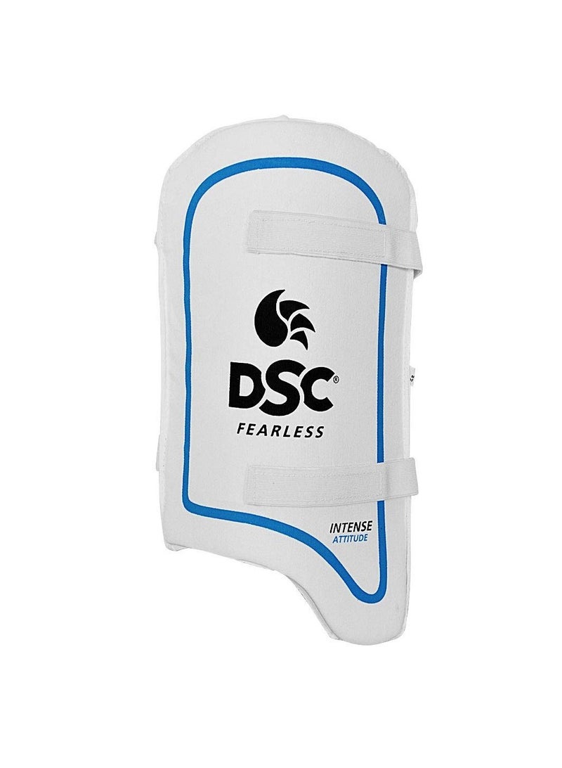 DSC Intense Attitude Cricket Thigh Pad | Size: Boys RH | Material: Leather | Low Density Foam Inside | With Elasticated Straps | Fully Adjustable Components | High-Density Foam Inside - Image 1