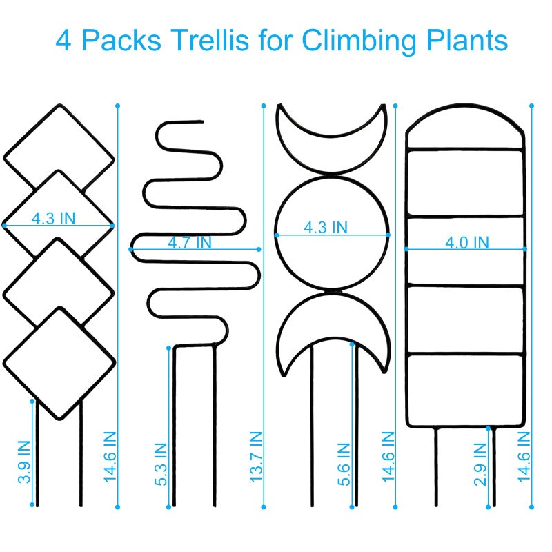 HENABLE 4 Packs Trellis for Climbing Plants Indoor, HENABLE Small Garden Metal Trellis for Potted Plants Outdoor for Vine Ivy Flower Plant Support, 4 Different Black Iron Patterns - Image 2