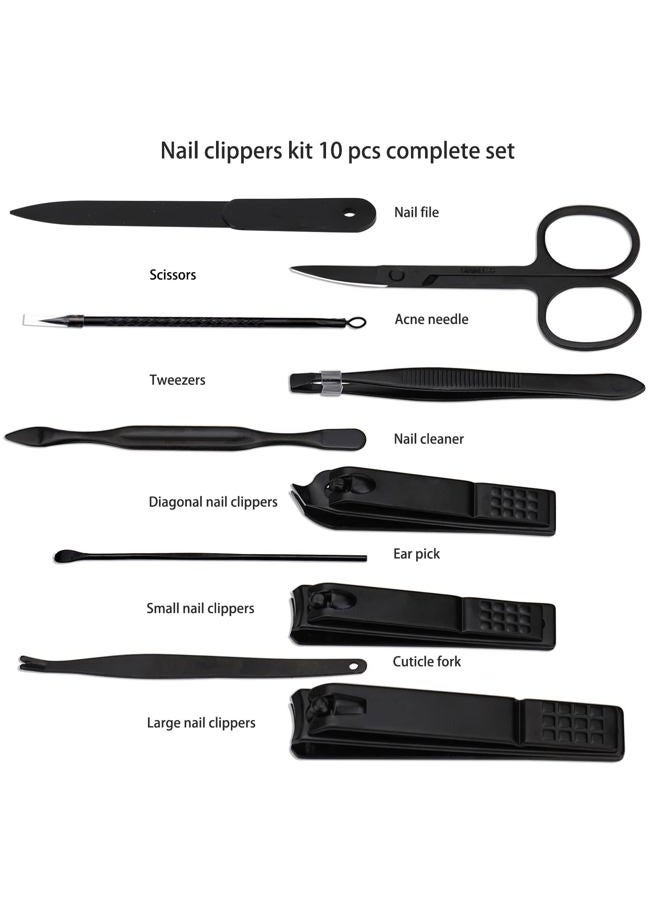 Glamne Manicure Set Nail Clippers Kit Professional Stainless Steel Nail Care Tools with Leather Travel Case 10 in 1 Black - Image 5