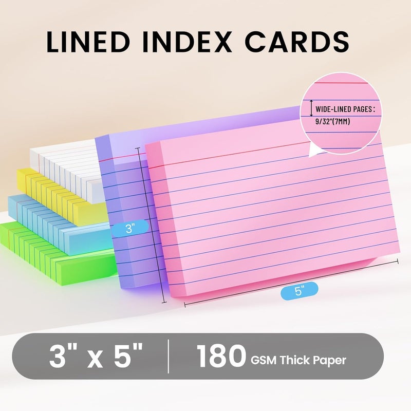 Ciphyfee Index Cards 3x5 Inch, 300sheets, Flash Cards, Ruled Lined Colored Note Cards Paper For Studying, Schools Supplies, College, Office And Home Organization, Note Taking Supplies - Image 2