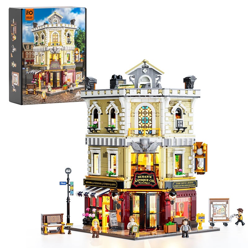 FUNWHOLE AntiqueStore Lighting BuildingBricks Set City Town Corner Collectibles Shop LED Light Modular Building Model Set 2847 Pcs for Adults and Teen - Image 2