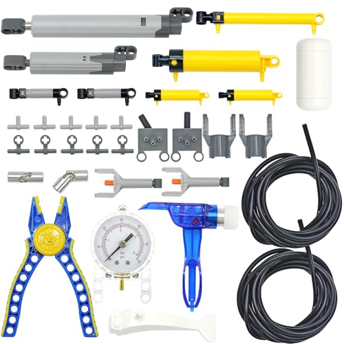 MOCBROPCS 33pcs Pneumatic Pumps Parts Kit Compatible with Technic Pumps Pneumatic Cylinders Air Tank Switch Tubes Push Rod Pressure Gauge Tconnectors Actuator Alloy Joint for Building Toys Accessories - Image 1