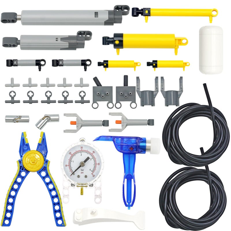 MOCBROPCS 33pcs Pneumatic Pumps Parts Kit Compatible with Technic Pumps Pneumatic Cylinders Air Tank Switch Tubes Push Rod Pressure Gauge Tconnectors Actuator Alloy Joint for Building Toys Accessories - Image 3