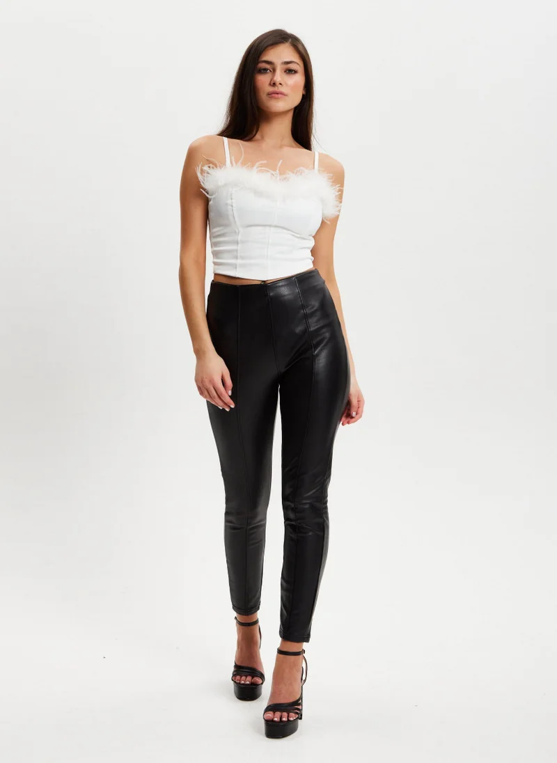Liquorish Ostrich Feather Bandeau Top