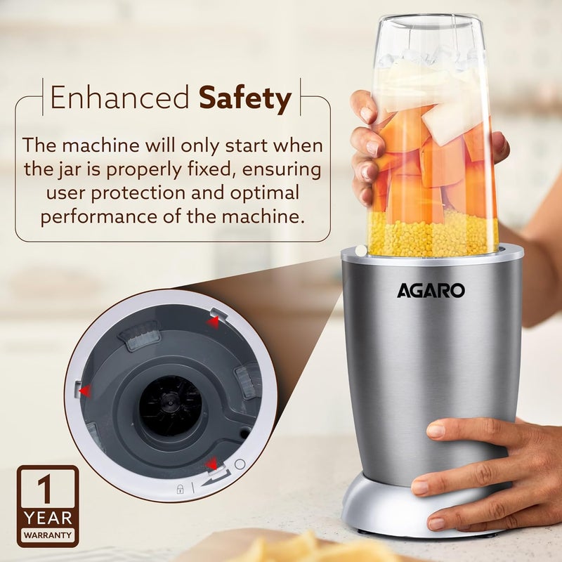 AGARO AGARO Nutri-Max Personal Blender 1000 Watts, Mixer/Grinder/Smoothie Maker, Blender for Smoothies and Juices, Stainless Steel Body, 2 Blade Sets, Wet & Dry  - Image 5