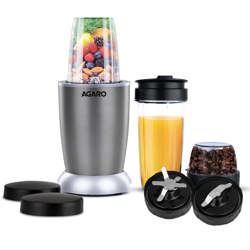 AGARO AGARO Nutri-Max Personal Blender 1000 Watts, Mixer/Grinder/Smoothie Maker, Blender for Smoothies and Juices, Stainless Steel Body, 2 Blade Sets, Wet & Dry  - Image 1